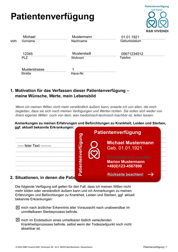kostenloses Formular zur Patientenverfügung auf Karte Notfallkarte